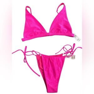 NWT Aerie Hot Pink Bathing Suit Set Size Medium